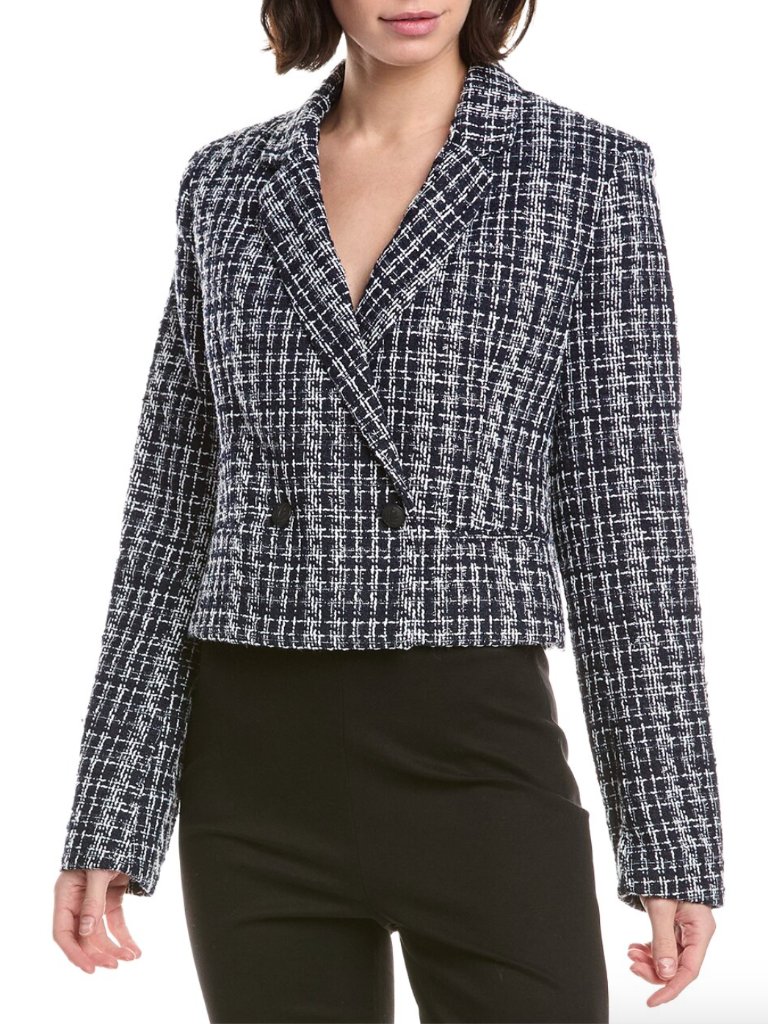 Rag & Bone Navy And White Elvy Tweed Cropped Blazer - Size 6